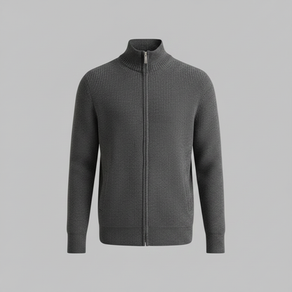 Men's Black Zip Cardigan | Slim Fit Ribbed Knit Sweater