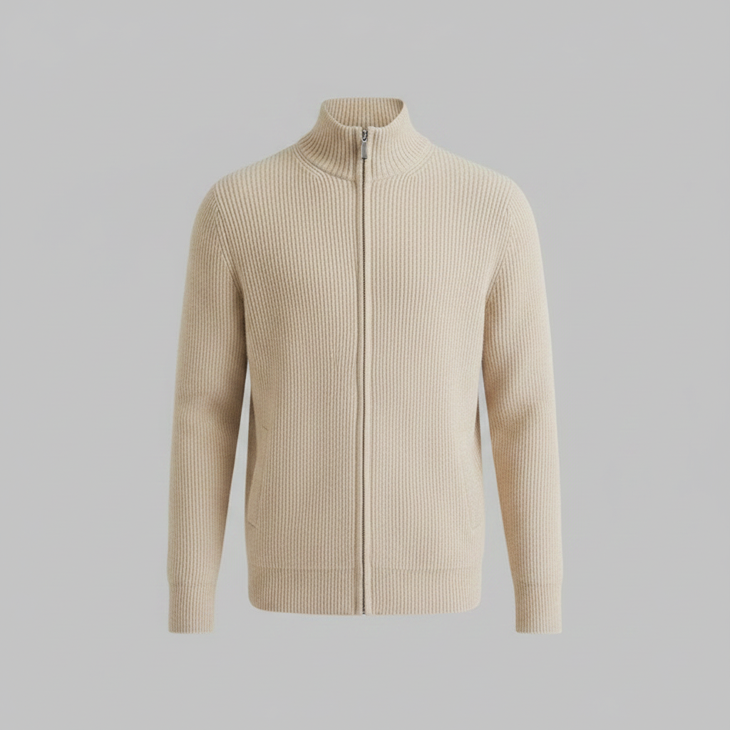Men's Black Zip Cardigan | Slim Fit Ribbed Knit Sweater