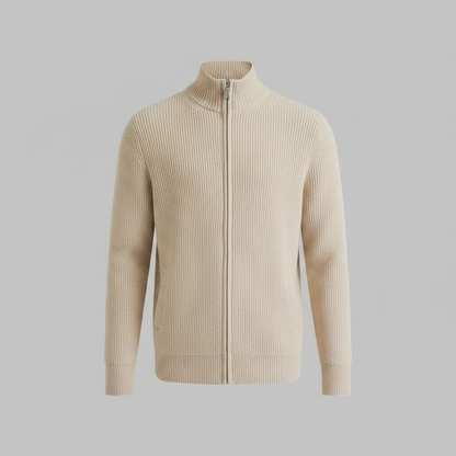 Men's Black Zip Cardigan | Slim Fit Ribbed Knit Sweater