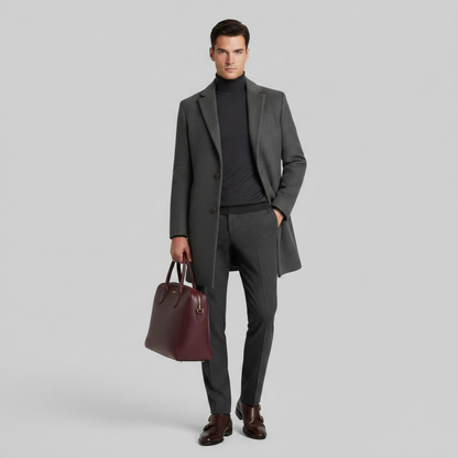 Men's Long Coat | Notched Lapel Two-Button Overcoat