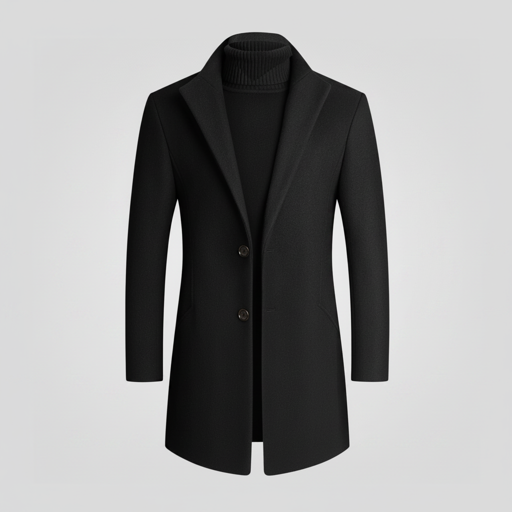Men's Long Coat | Notched Lapel Two-Button Overcoat