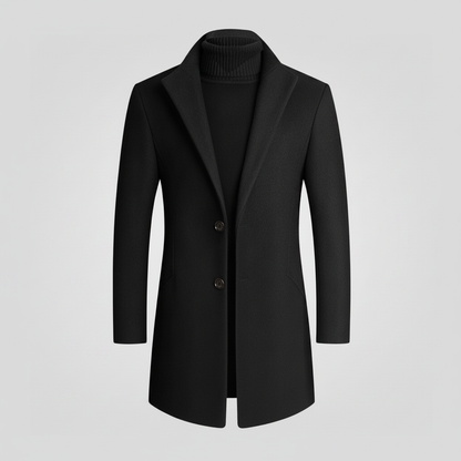 Men's Long Coat | Notched Lapel Two-Button Overcoat