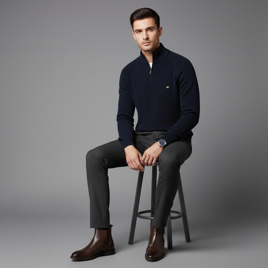 Men's Half Zip Sweater | Slim Fit Knitted Jumper