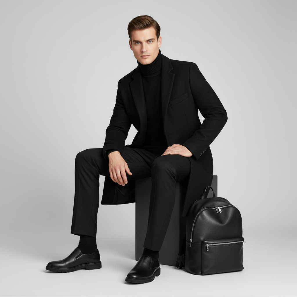 Men's Long Coat | Notched Lapel Two-Button Overcoat